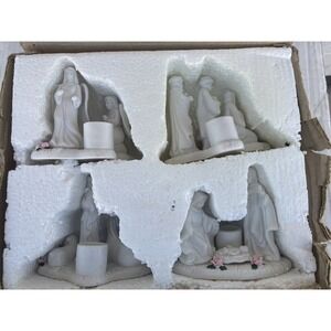 Vintage the birth of Jesus Christ Porcelain Nativity Candle Holder
